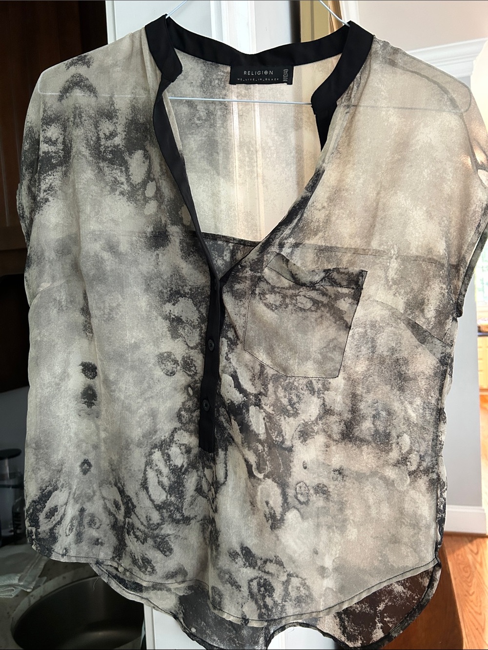 Religion (We Live in Black)  Sheer Black and Cream Button-Front Blouse